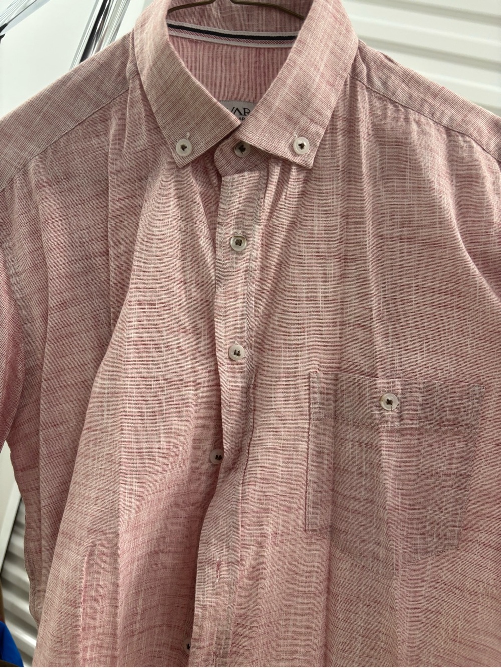 Men's short sleeve Button-Down Shirt - Pink Textured Weave